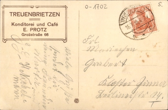 Postcard Treuenbrietzen in Brandenburg, Confectionery and Café E. Protz, Großstraße 66
