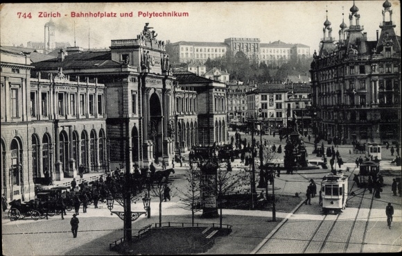 KP Zurich City Szwajcaria, plac dworcowy i politechnika, tramwaj, dworzec kolejowy