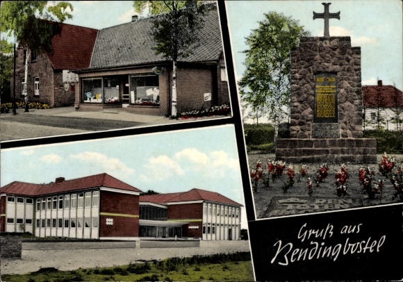 Postcard Bendingbostel Kirchlinteln in Lower Saxony, commercial building, war memorial