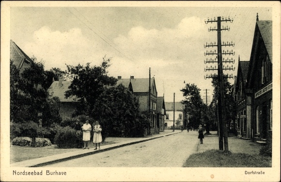 Postcard Burhave Butjadingen Wesermarsch, village street, street section, telephone pole