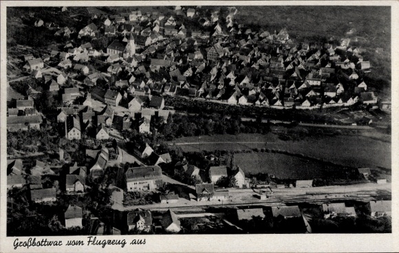 Aerial photograph of Großbottwar in Württemberg, houses, river, rural surroundings