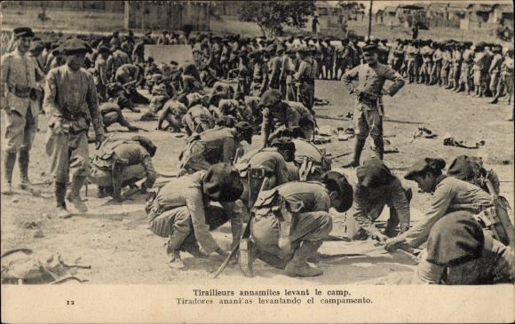Postcard Annamese Tirailleurs breaking camp