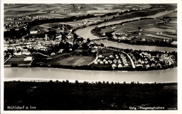 Postcard Mühldorf am Inn Upper Bavaria, aerial photograph
