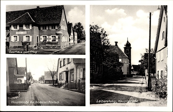 Postcard Leiberstung Sinzheim, Gasthaus zum Pflug, Main Street, Frietsch Bakery