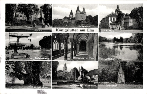 KP Königslutter am Elm, Zollplatz, Markt, Lutterteich, Krużganek w Katedrze, Cesarz Lothar Linde