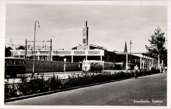 Postcard Enschede Overijssel Netherlands, train station