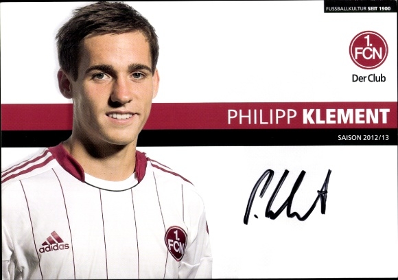 Autograph card footballer Philipp Klement, 1. FC Nuremberg, autograph