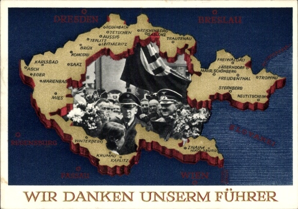 Postal stationery Postcard We thank our Führer, Sudetenland, Bohemia, Moravia, Hitler