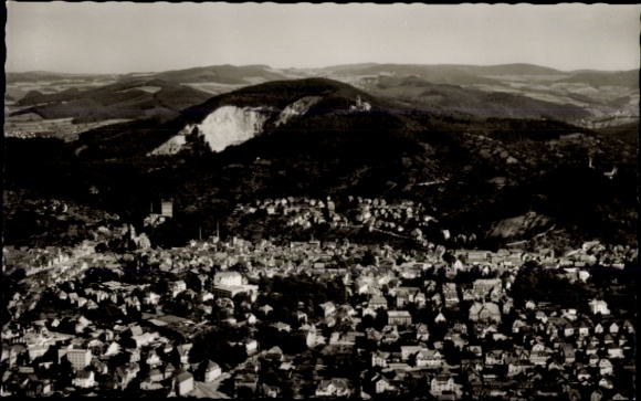 Postcard Weinheim an der Bergstraße Baden, landscape view with mountain, city view, black and white photo
