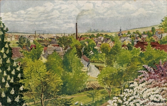 Artist Postcard Steinpleis Werdau in Saxony, general view