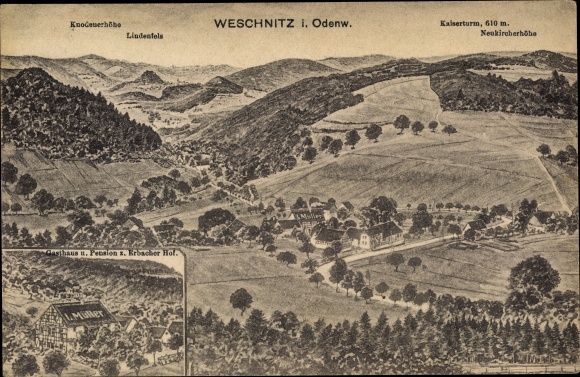 Postcard Weschnitz Fürth in the Odenwald, inn Zum Erbacher Hof with surroundings