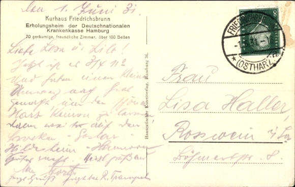 Postcard Friedrichsbrunn Thale in the Harz, Kurhaus
