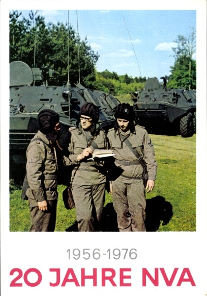 Postcard 20 years NVA 1956-1976, National People's Army of the GDR, tanks, soldiers in uniform