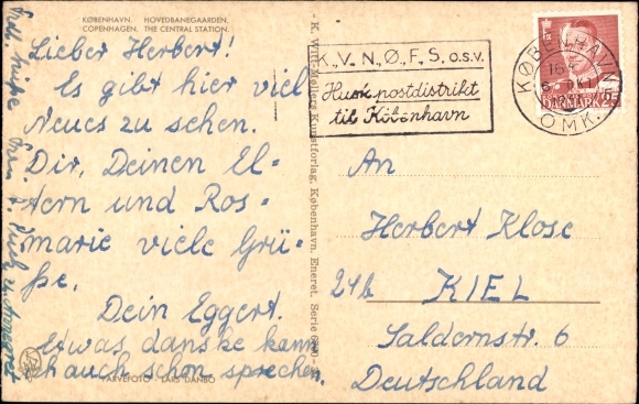 Postcard København Copenhagen Denmark, Central Station