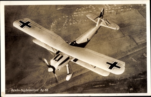 Postcard Deutsche Luftwaffe, Arado Ar 68 F single-seater fighter