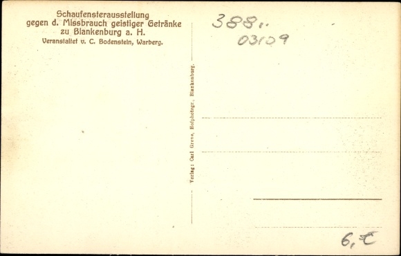 Postcard Blankenburg am Harz, exhibition against d. Abuse of alcoholic beverages, C. Bodenstein