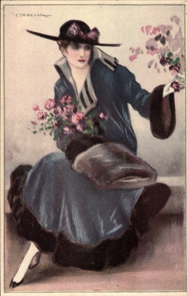 Artysta KP Corbella, T., Portret kobiety, futro, kapelusz, 203-3
