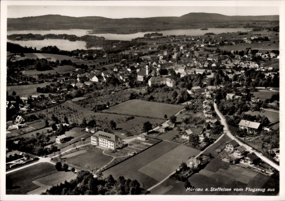 Postcard Murnau am Staffelsee, aerial view of Murnau, Staffelsee, landscape, buildings