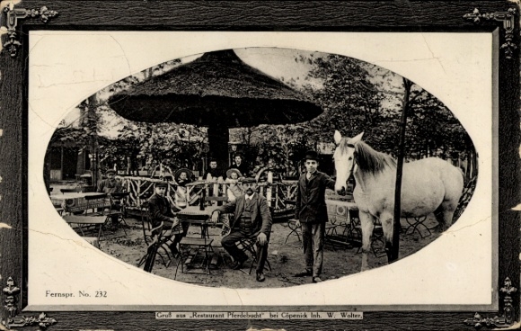 passe-partout KP Berlin Köpenick, restauracja Pferdebucht, wł. W. Walter, ogród, koń