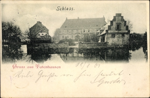 Ak Tatenhausen Halle in Westfalen, Blick übers Wasser auf das Schloss