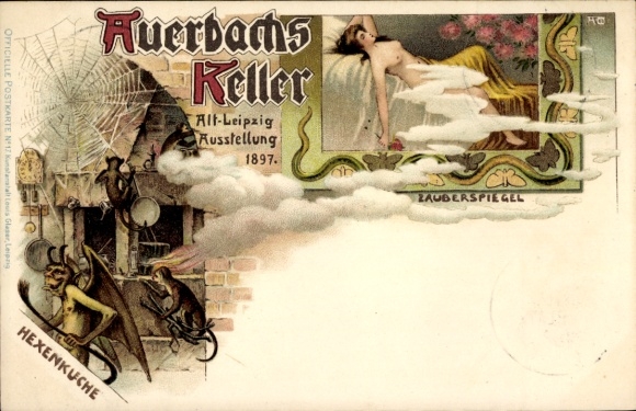 Chromo-Litho Leipzig in Saxony, Auerbachs Keller, Old Leipzig Exhibition 1897, interior view