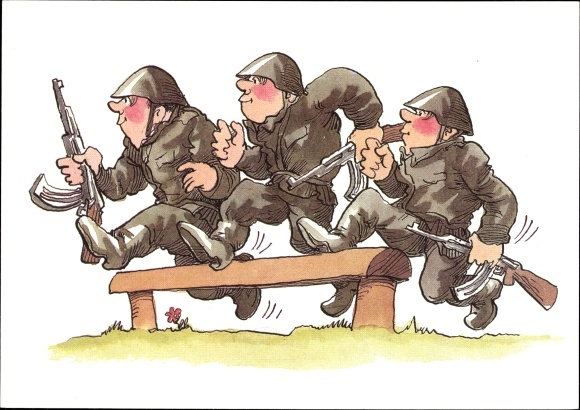 Artist PC Muzeniek, Peter, NVA soldiers, hurdles with guns