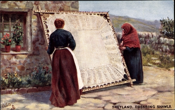 Artist Postcard Shetland, Dressing Shawls, Bonnie Scotland, Tuck 9437