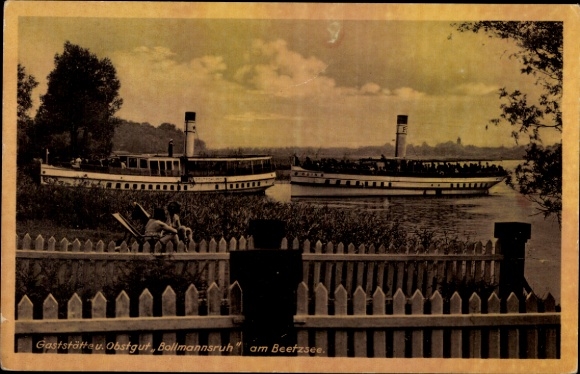 Postcard Päwesin in Havelland, Haus Bollmannsruh, excursion steamer