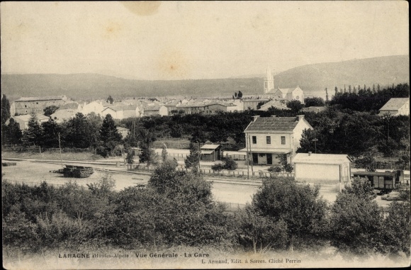 Ak Laragne Hautes Alpes, Vue Generale, la Gare