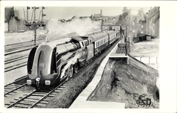 Artist PC Belgian Railways, streamlined railway, locomotive No. 1203