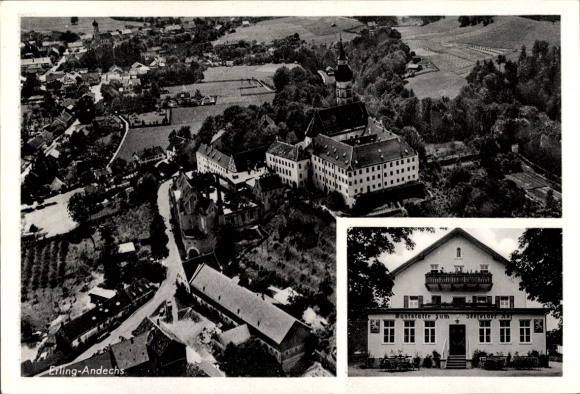 Postcard Erling Andechs in Upper Bavaria, aerial photograph, Seefelder Hof