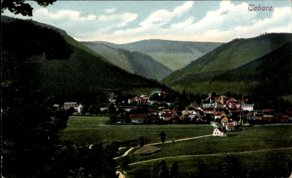 Ak Tabarz im Thüringer Wald, Berglandschaft, Häuser, Wolken, Natur, 