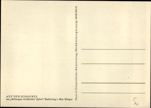 Artist Postcard Klinger, Max, On the swing, rescues of Ovid victims