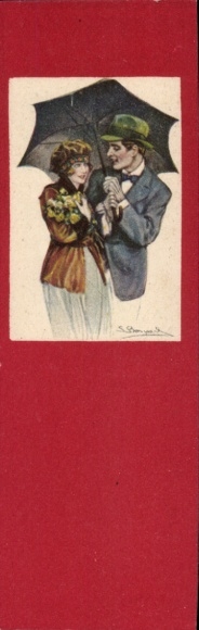 Artist Postcard Bompard, Sergio, Lovers under an umbrella