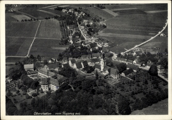 Postcard Oberstadion in Upper Swabia, aerial photograph
