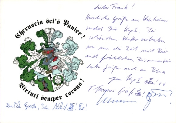 Studentika Postcard Berlin, Corps Cheruscia in the WSC, Ringstraße 89, coat of arms
