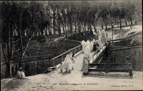 Postcard Algier Alger Algeria, visit to the cemetery