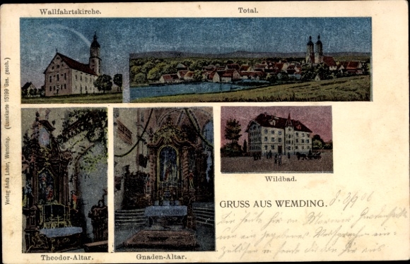 Luna Postcard Wemding in Swabia, pilgrimage church, Theodor altar, Grace altar, Wildbad, Panorama