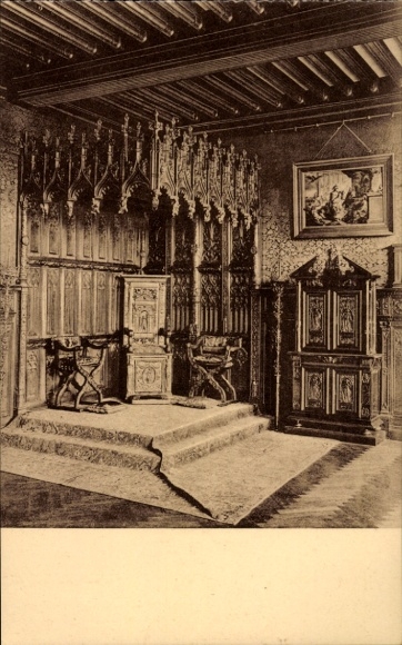 Postcard Lennik Flemish Brabant, Gaasbeek Castle, interior view of a castle, Gothic elements, Ga