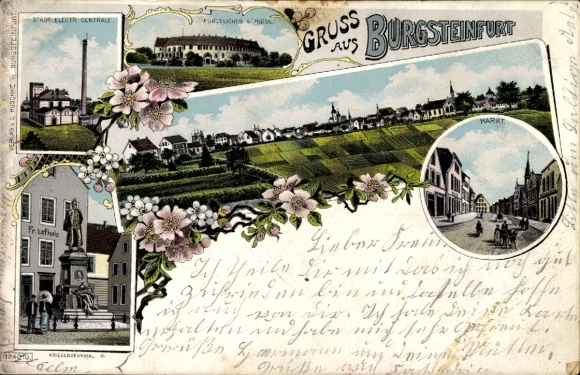 Litho Burgsteinfurt Steinfurt in Nordrhein Westfalen, Schloss, Elektrizitätswerk, Geschäft Lefholz
