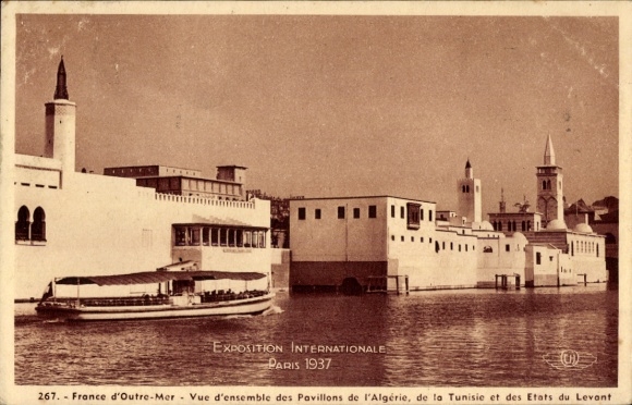 Postcard Paris, Exposition internationale 1937, Pavilions of Algeria, Tunisia