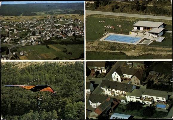 Postcard Dodenau Battenberg on the Eder Hesse, panorama, swimming pool, paragliders, inn Sassor