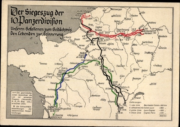 Map PC German Wehrmacht, victory march 10th Panzer Division, Western campaign, General Ferdinand Schaal