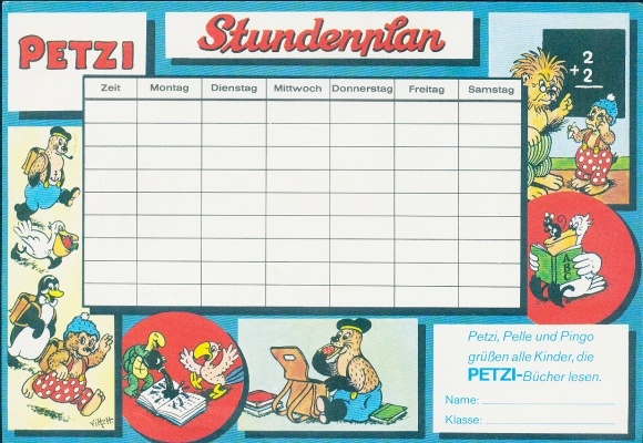 Petzi timetable, Carlsen Verlag Hamburg around 1970