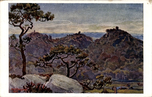 PC Annweiler am Trifels Palatinate, landscape motif with mountains, trees, stony view