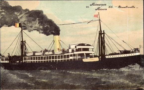 Ansichtkaart Antwerpen Antwerpen Vlaanderen, stoomboot SS Bruxellesville, Compagnie Maritime Belge