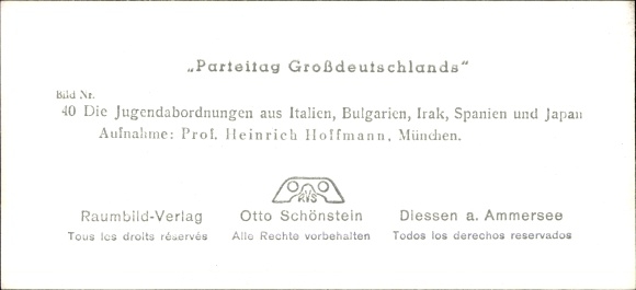 Stereo image photo &quot;Party Congress of Greater Germany&quot; No. 40 youth delegations from Italy, Bulgaria