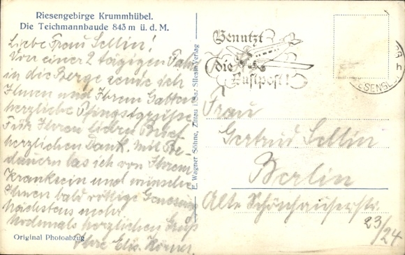 Postcard Karpacz Krummhübel Giant Mountains Silesia, Berghotel Teichmannbaude
