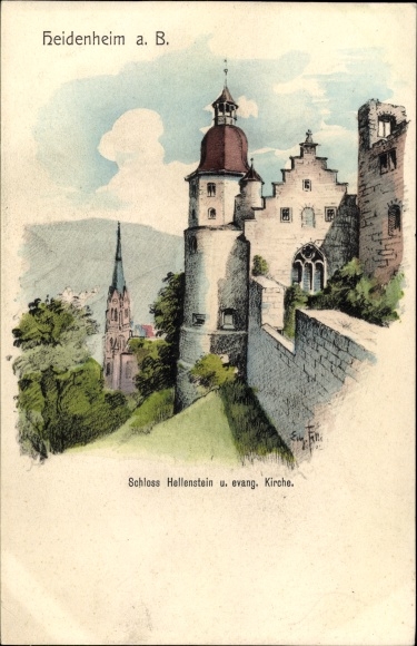 Artist PC skins, Eugen, Heidenheim an der Brenz Württemberg, Hellenstein Castle with Protestant Church