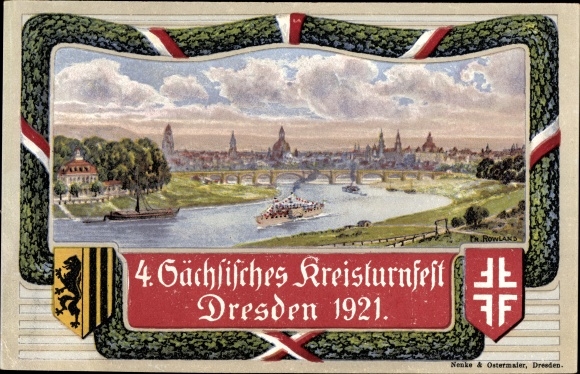 Artist PC Rowland, Dresden center old town, 4th Saxon district gymnastics festival 1921, city view